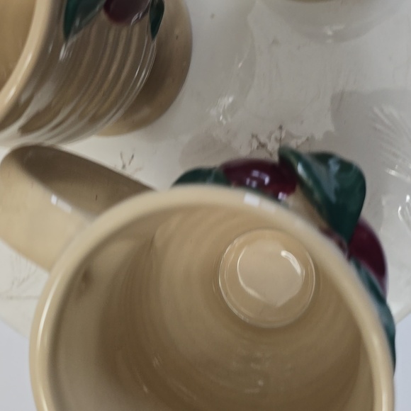 Vintage Franciscan Set Of 3 Apple Pattern Irish Mugs Speckled Earthenware Ribbed - Picture 10 of 14